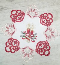 White &amp;Red Christmas Napkins, Embroidered Napkin, set 4 pcs, High Qualit... - £12.58 GBP