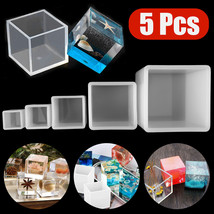 5Pcs Square Cube Silicone Mould Epoxy Resin Molds DIY Pendants Making Craft Tool - £20.77 GBP