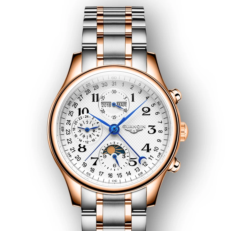 Mechanical Luxury Moon Phase Men&#39;s watches Stainless steel Sapphire mirr... - £127.61 GBP