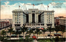 Vtg Postcard U.S. Grant Hotel, showing Plaza Park in Foreground, San Diego CA - £5.42 GBP