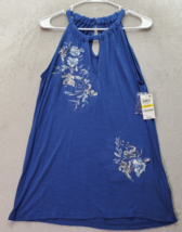 INC International Concepts Tank Womens Medium Blue Embroidered Floral Round Neck - £20.85 GBP