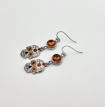 Sugar Skull Orange Citrine Simulated Gemstone Stainless Fashion Dangle E... - £16.83 GBP