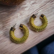 Fabric Hoop Vintage Earrings Womens Retro Fashion Yellow Gold Jewelry Costume - £11.19 GBP