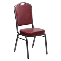 HERCULES Crown Back Stacking Banquet Chair Burgundy Vinyl Silver Vein - $101.96