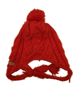 Columbia&#39;s woman&#39;s Red Pom cable knit ear flaps lined one size beanie - $10.23