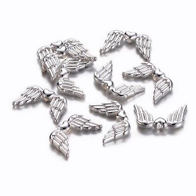 Angel Wing Bead Charms Silver Metal Spacers Jewelry Findings 10pcs - $2.52