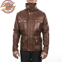Italian Handmade Men Lambskin Genuine Leather Jacket Belted Brown - £119.06 GBP