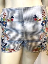LOFT Blue and White Striped Floral Embroidered Shorts Flat Front Size 2 - $12.34