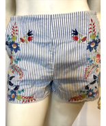 LOFT Blue and White Striped Floral Embroidered Shorts Flat Front Size 2 - €10,59 EUR