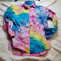 Tie Dye Long Sleeve Cotton Button Down Colored Shirt OOC Unique College Wear - £21.92 GBP