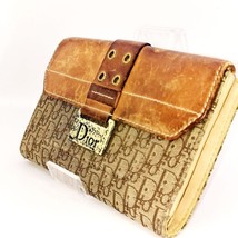 Christian Dior Trotter Wallet Brown Canvas Leather Long Vintage Logo MWa... - $131.99