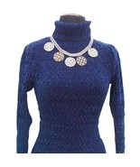 Cache Navy Luxe Velvet Krinkle Burn Out Stretch Moc Turtle Neck Top $148... - $80.96 CAD