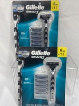 (2) Gillette Mach 3 Mach3 Original HANDLE Shaver Razor Blade 6 Refill Cartridges - £15.81 GBP