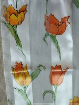 Vtg Striped Sheer Floral Scarf Tulips White 60 x 13&quot; Head Neck Business ... - £14.75 GBP