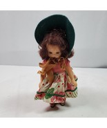 Vintage 1950s Story Book Doll Jointed 5 Inch w/ Green Bonnet Eyes Open - €24,89 EUR