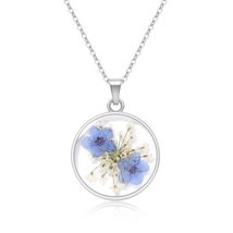 Necklace Silver for Women - Forget-Me-Not and Queen Anne&#39;S Lace Pressed Flower N - £33.09 GBP