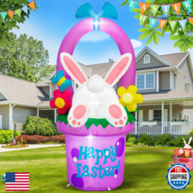 MICOCAH 6FT Easter Inflatable Bunny w/ Flower Basket Outdoor Decoration LED - $66.08