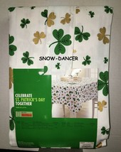 St. Patrick&#39;s Day Tablecloth 60 x 102 White w/Green &amp; Gold Shamrocks 100... - $129.99