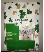 St. Patrick's Day Tablecloth 60 x 102 White w/Green & Gold Shamrocks 100% Cotton - $129.99