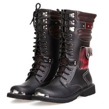 Spring Autumn Punk Black Men Mid-Calf Boots Lace Up Rome Motorcycle Boots Thick  - £111.61 GBP