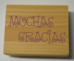 New Muchas Gracias Wood Mount Rubber Stamp Thank You Greenbrier 3x2.5 - £3.15 GBP