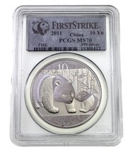 2011 China 1 Oz. Silver Panda Graded by PCGS as MS-70 First Strike - £77.07 GBP