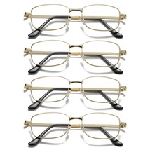 4 Pair Mens Square Metal Frame Golden Reading Glasses Classic Readers Ey... - $11.59