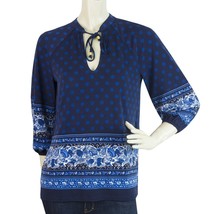 Michael Kors Blue Tie Neck 3/4 Sleeves Floral Tunic Top Blouse size P - $128.70