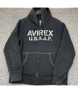 Vintage Avirex Hoodie Men Medium Black Military Fleece Full Zip Long Sle... - $1,259.00 MXN