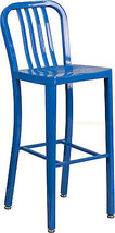 Mid-Century Blue &#39;Navy&#39; Style Bar Stool Cafe Patio Chair In-Outdoor Comm... - £163.53 GBP