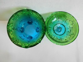 Unbranded Blue/Green Cut Glass Bowl w/lid and Fruit Design - $19.79