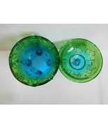 Unbranded Blue/Green Cut Glass Bowl w/lid and Fruit Design - £15.58 GBP