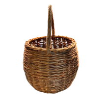 Round Basket with Handle Woven Wicker Rattan 7.5&quot; x 8.5&quot; Brown Tan Vintage - £24.62 GBP