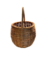 Round Basket with Handle Woven Wicker Rattan 7.5&quot; x 8.5&quot; Brown Tan Vintage - $30.81