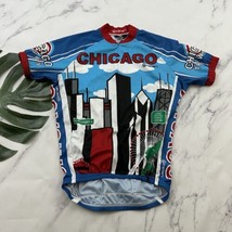Canari Mens Cycling Jersey Size S Blue Red Chicago City Skyline Print 3/4 Zip - £21.01 GBP