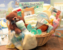 Deluxe Welcome Home Precious Baby Basket-Yellow/Teal - baby bath set -  ... - £87.05 GBP