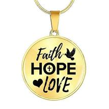 Faith Hope Love Corinthians Circle Necklace Stainless Steel or 18k Gold 18-22&quot; - £34.91 GBP