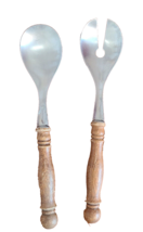 Vintage Stainless Salad Server Set Wooden Handles 11 inch. - $541.51 MXN