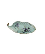 Hand Painted Purple Flowers Leaf Dish Gold Trim Curled Edge - $369.93 MXN