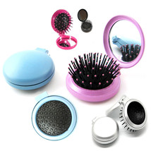 1 Folding Hair Brush W Mirror Pocket Size Portable Purse Travel Compact Car Gift - £11.98 GBP