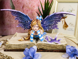 Ebros Amy Brown Purple Lavender Book Worm Fairy With Pet Dragon Statue 7.25&quot;L - £47.40 GBP