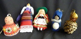 Vintage lot of 5 Dolls Doll Christmas Ornaments - $11.42