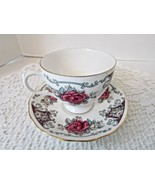 QUEEN ANNE BONE CHINA TEACUP &amp; SAUCER PINK &amp; GREY ROSES ENGLAND - $277.19 MXN