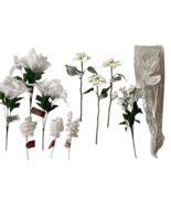 Assorted White Floral Stems Picks Poinsettia Leaves Twirls Glitter Decor... - $376.79 MXN