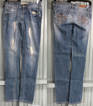 Project Indigo Stretch Denim Blue Jeans Skinny Size 1 Distressed Jeweled... - $15.13