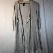 Travelers Chico&#39;s Size 1 Medium Grey Glitter Open Front Long Cardigan Sw... - £19.45 GBP