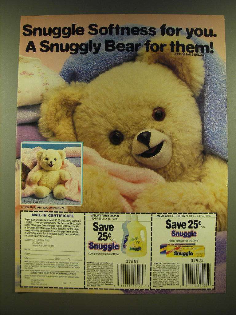 1990 Snuggle Fabric Softener Ad - Snuggle Softness for you - $18.49