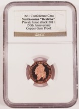 1861 Confederado Centavo Cobre Smithsonian Con 2011 Joya Prueba NGC - $123.81