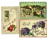 3 Embossed Happy New Years Postcards 1910 - $11.88