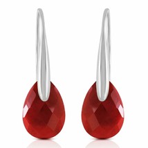 8.0 Carat 14K Solid White Gold Fish Hook Earrings with Dangling Briolette Ruby - $479.23